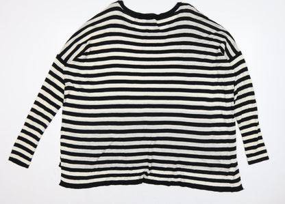 H&M Women’s Black White Striped Cotton Knit Pullover Jumper UK 14