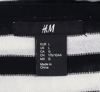 H&M Women’s Black White Striped Cotton Knit Pullover Jumper UK 14