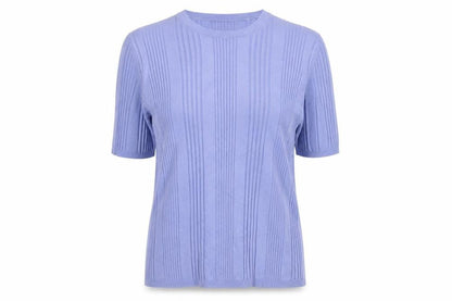 Marks & Spencer Women Blue UK 16 Ribbed Knit Short Sleeve Jumper