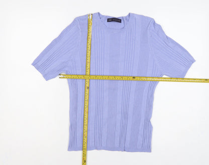 Marks and Spencer Women Blue UK 16 Ribbed Knit Short Sleeve Jumper