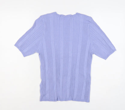 Marks and Spencer Women Blue UK 16 Ribbed Knit Short Sleeve Jumper