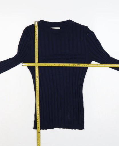 River Island Women Blue 2XS Ribbed Crew Neck Slim Knit Jumper