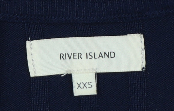 River Island Women Blue 2XS Ribbed Crew Neck Slim Knit Jumper