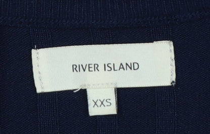 River Island Women Blue 2XS Ribbed Crew Neck Slim Knit Jumper