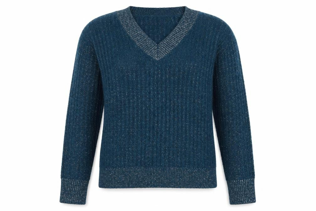 Next Women Blue XS V-Neck Metallic Knit Long Sleeve Pullover Jumper