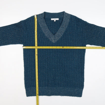 Next Women Blue XS V-Neck Metallic Knit Long Sleeve Pullover Jumper