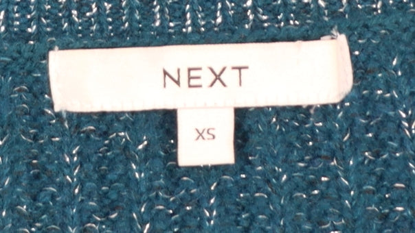 Next Women Blue XS V-Neck Metallic Knit Long Sleeve Pullover Jumper