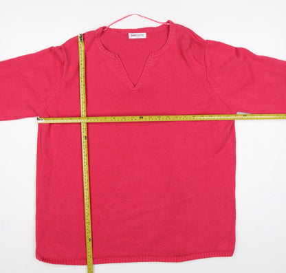 Bonmarché Women Pink XL Cotton V-Neck Raglan Knit Pullover Jumper