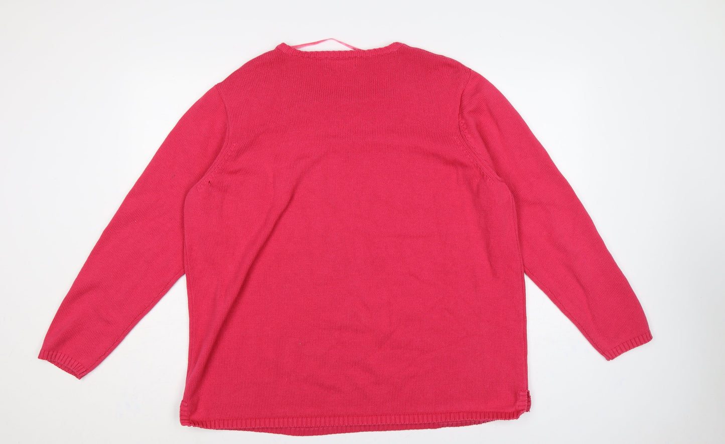 Bonmarché Women Pink XL Cotton V-Neck Raglan Knit Pullover Jumper