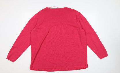 Bonmarché Women Pink XL Cotton V-Neck Raglan Knit Pullover Jumper