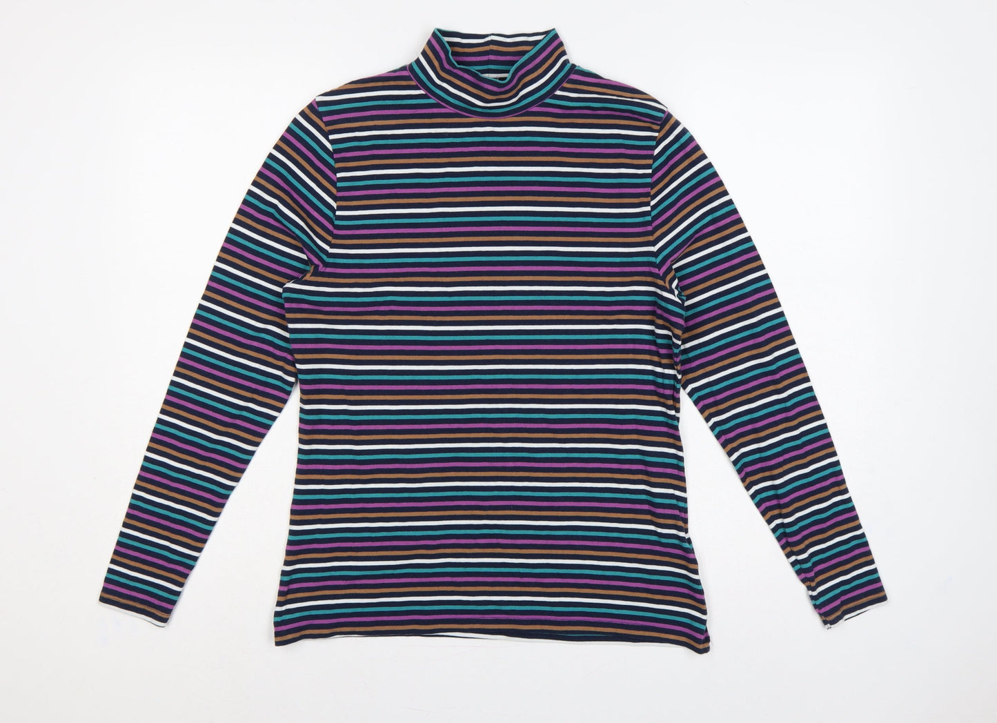 Marks and Spencer Women Multicoloured UK 14 Striped Roll Neck Top