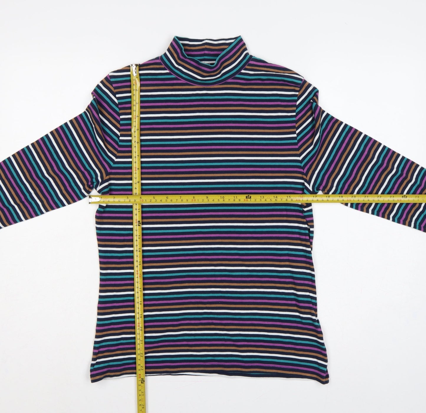 Marks and Spencer Women Multicoloured UK 14 Striped Roll Neck Top