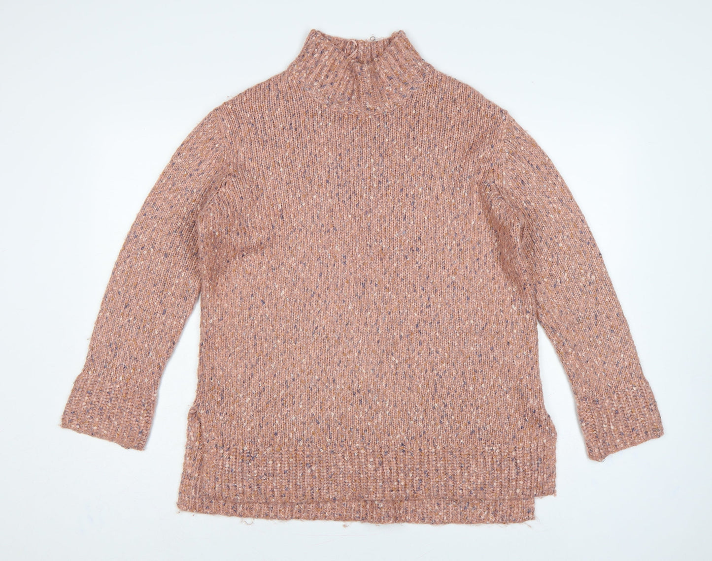 M&Co Women’s Pink Size 10 High Neck Chunky Knit Pullover Jumper