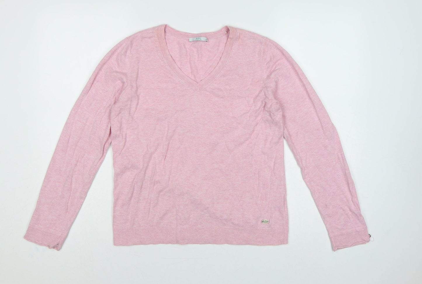 edc by Esprit Women’s Pink M V-Neck Long Sleeve Cotton Blend Jumper