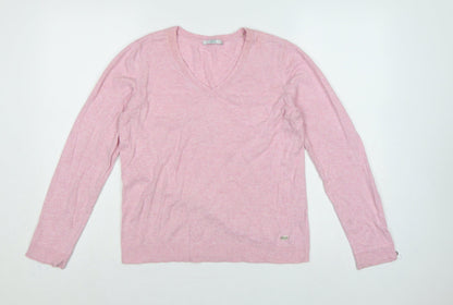 edc by Esprit Women’s Pink M V-Neck Long Sleeve Cotton Blend Jumper