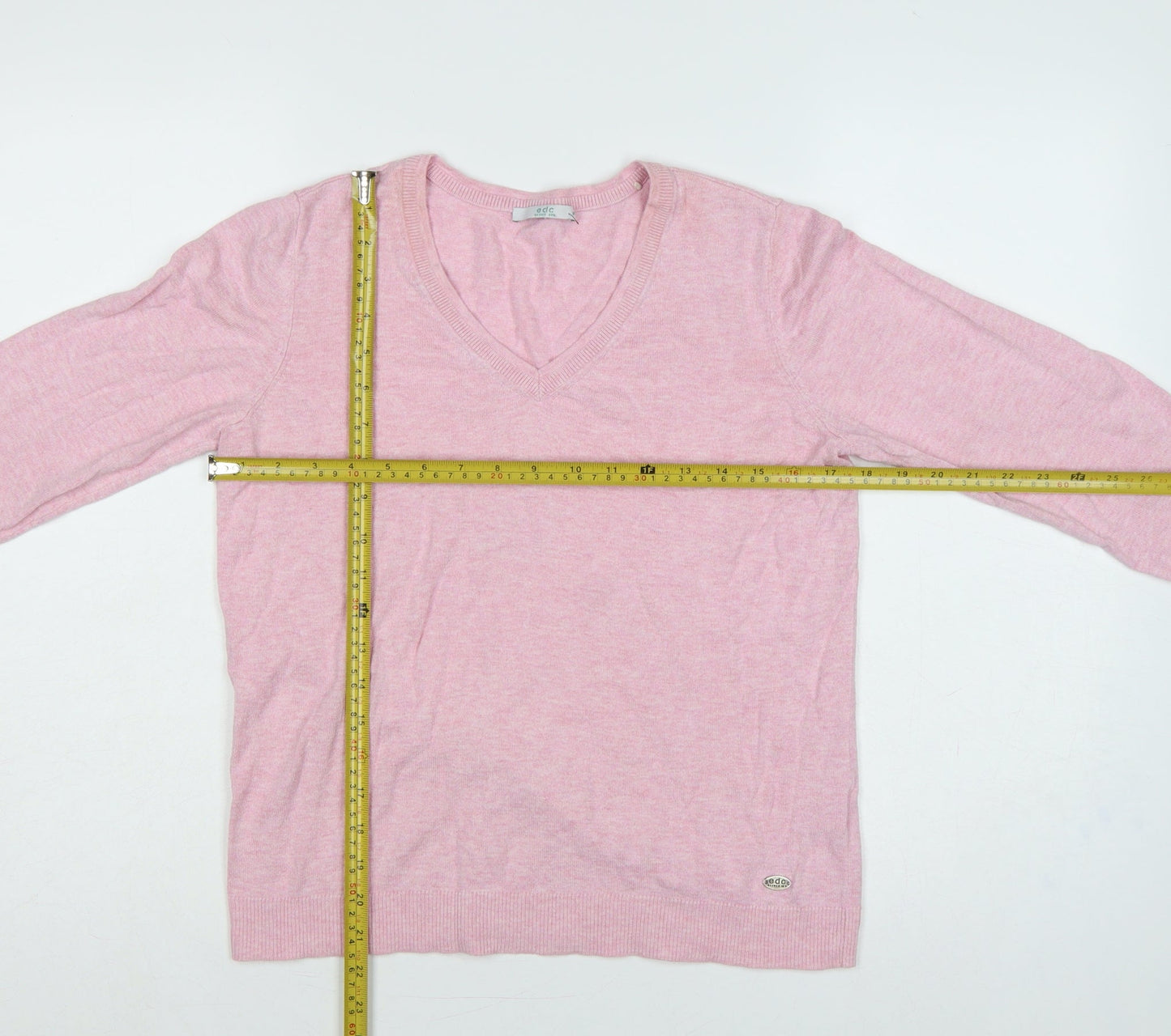 edc by Esprit Women’s Pink M V-Neck Long Sleeve Cotton Blend Jumper