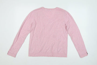edc by Esprit Women’s Pink M V-Neck Long Sleeve Cotton Blend Jumper