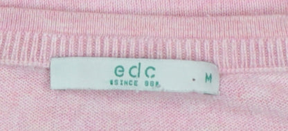 edc by Esprit Women’s Pink M V-Neck Long Sleeve Cotton Blend Jumper