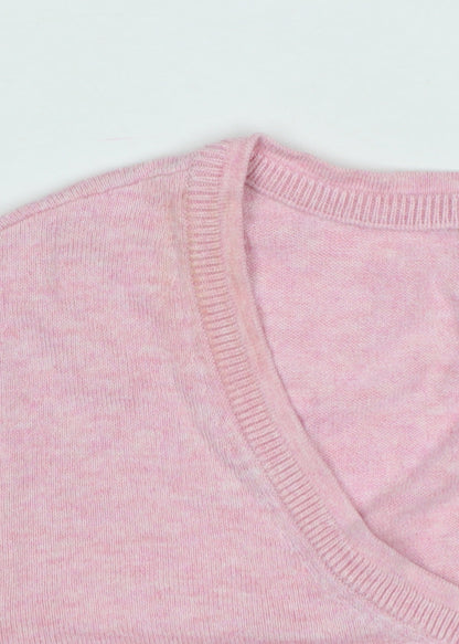 edc by Esprit Women’s Pink M V-Neck Long Sleeve Cotton Blend Jumper