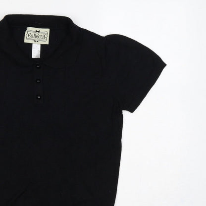 Collectif Women Black UK 12 Henley Collared Short Sleeve Knit Jumper
