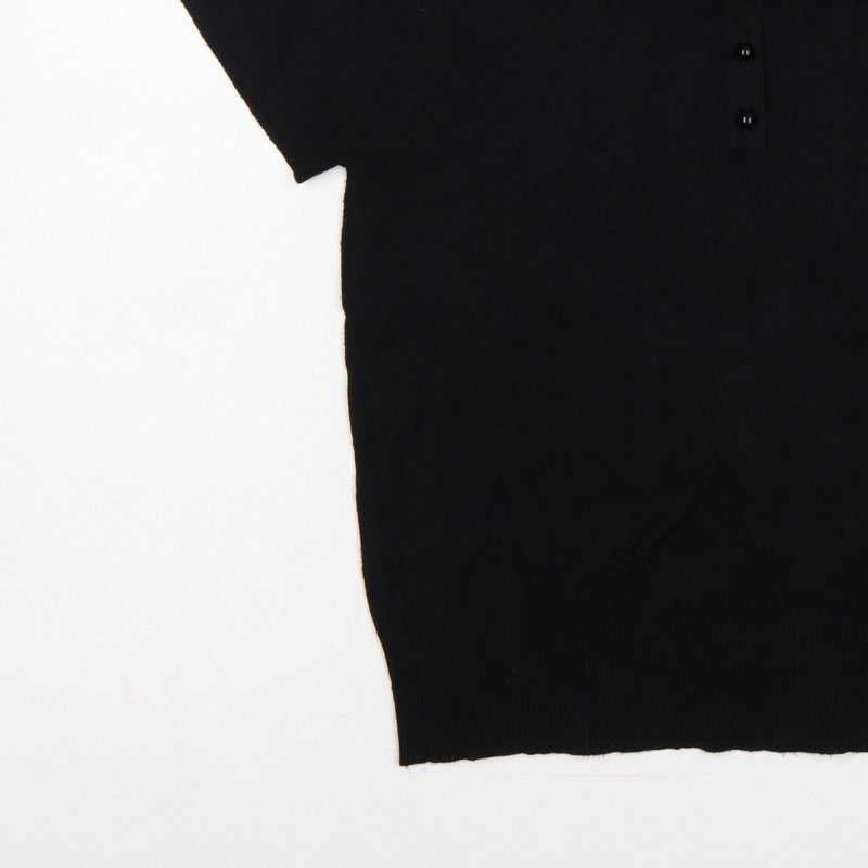 Collectif Women Black UK 12 Henley Collared Short Sleeve Knit Jumper