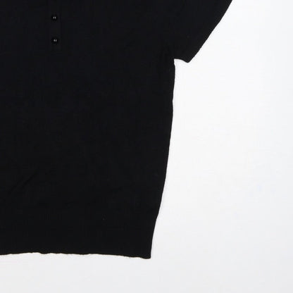 Collectif Women Black UK 12 Henley Collared Short Sleeve Knit Jumper