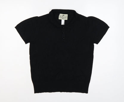 Collectif Women Black UK 12 Henley Collared Short Sleeve Knit Jumper