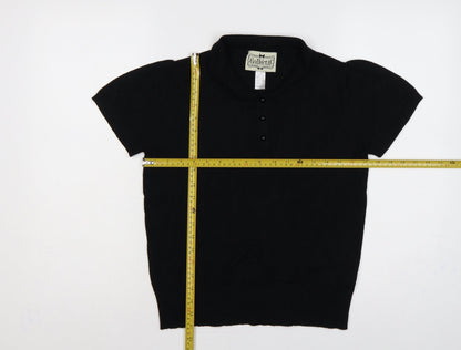 Collectif Women Black UK 12 Henley Collared Short Sleeve Knit Jumper