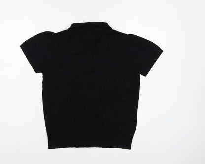 Collectif Women Black UK 12 Henley Collared Short Sleeve Knit Jumper