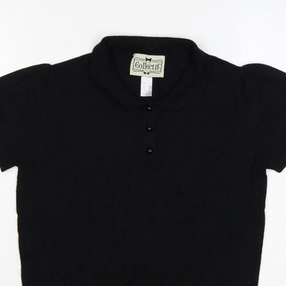 Collectif Women Black UK 12 Henley Collared Short Sleeve Knit Jumper