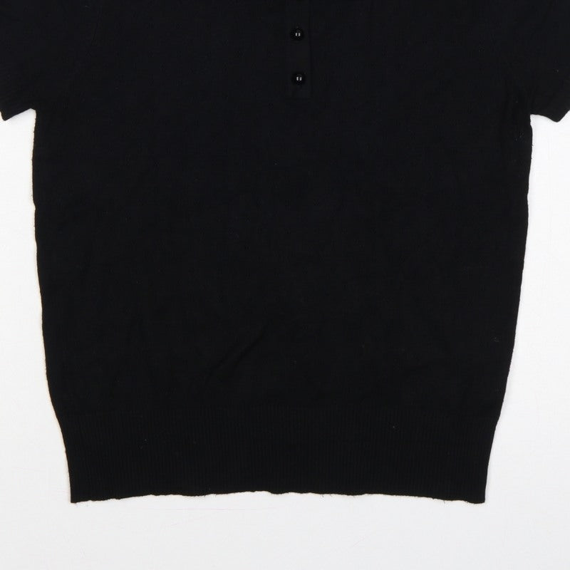 Collectif Women Black UK 12 Henley Collared Short Sleeve Knit Jumper