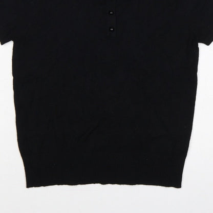 Collectif Women Black UK 12 Henley Collared Short Sleeve Knit Jumper