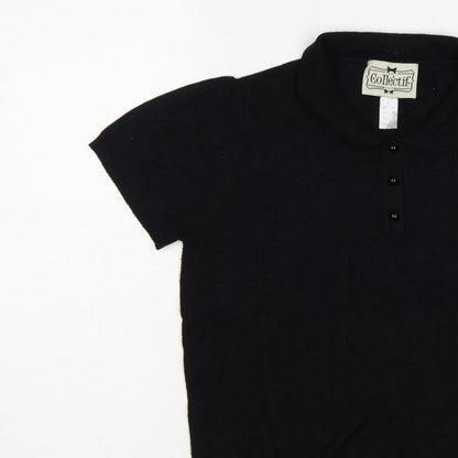 Collectif Women Black UK 12 Henley Collared Short Sleeve Knit Jumper