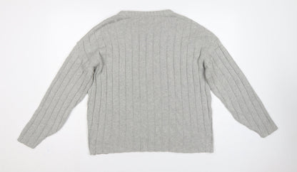 ASOS Design Women Grey XS Rib Knit Crew Neck Pullover Jumper