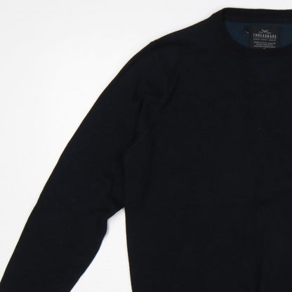 Threadbare Men’s Black L Crew Neck Logo Knit Pullover Jumper
