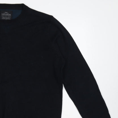 Threadbare Men’s Black L Crew Neck Logo Knit Pullover Jumper