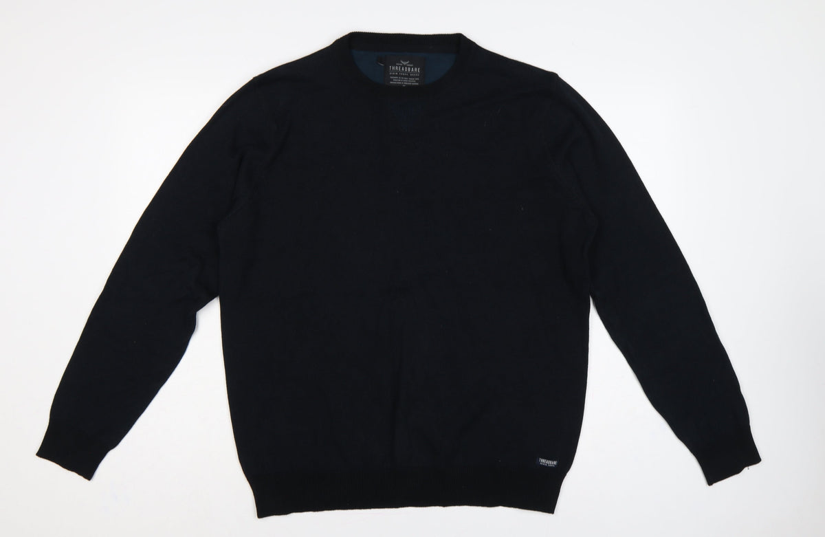 Threadbare Men’s Black L Crew Neck Logo Knit Pullover Jumper