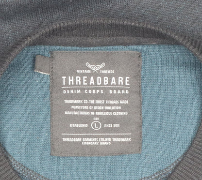 Threadbare Men’s Black L Crew Neck Logo Knit Pullover Jumper