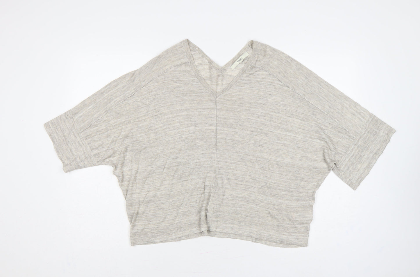 Next Women Beige M V-Neck Batwing Short Sleeve Lightweight Knit Jumper