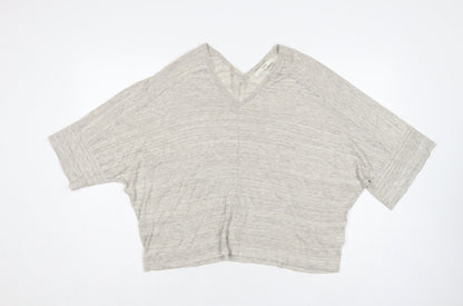 Next Women Beige M V-Neck Batwing Short Sleeve Lightweight Knit Jumper