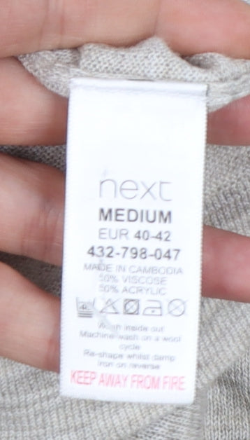 Next Women Beige M V-Neck Batwing Short Sleeve Lightweight Knit Jumper