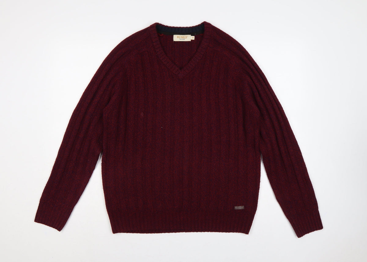 PG Field Heritage Men’s Red M V-Neck Ribbed Knit Pullover Jumper