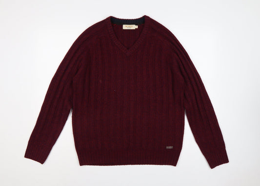 Back view of PG Field Heritage Men’s Red M V-Neck Ribbed Knit jumper