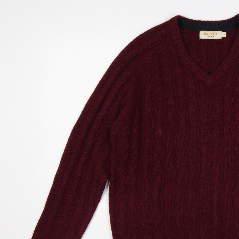 PG Field Heritage Men’s Red M V-Neck Ribbed Knit Pullover Jumper