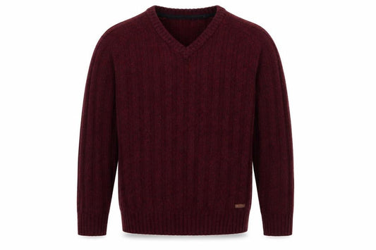 Front view of PG Field Heritage Men’s Red M V-Neck Ribbed Knit jumper