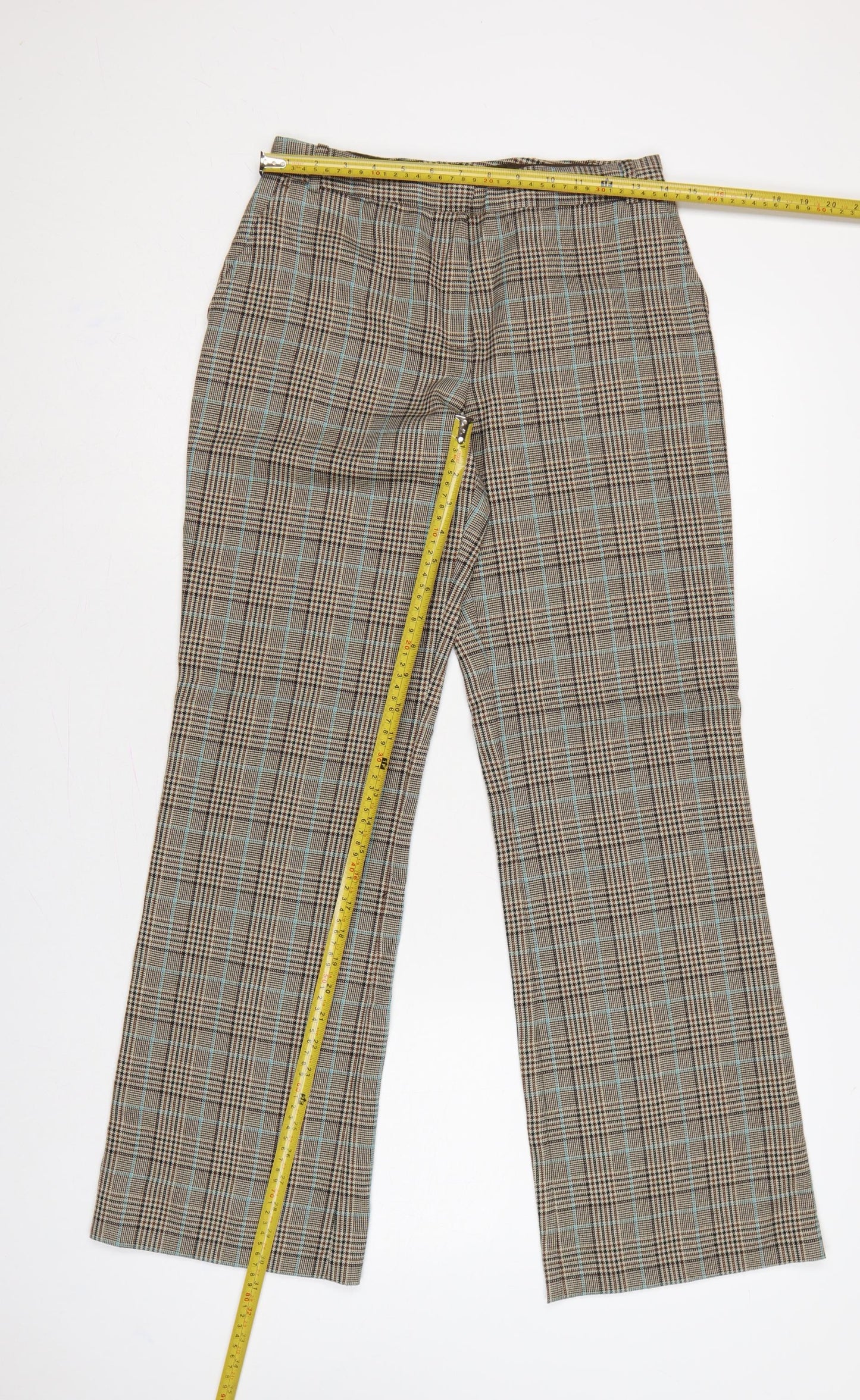 MNG Women’s Brown Check Flared Tailored Trousers UK 8