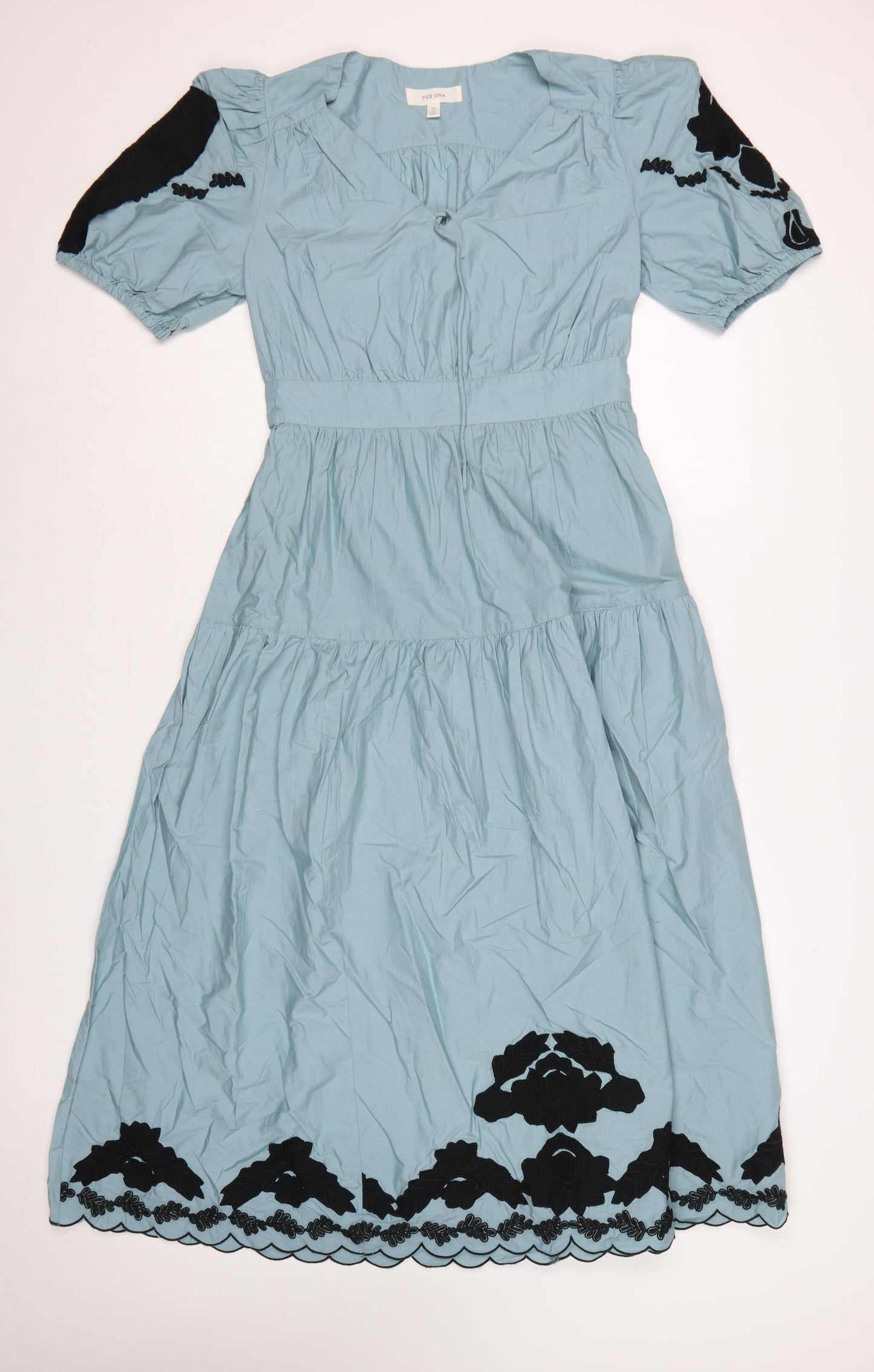 Per Una Women Blue UK 10 Maxi Embroidered Cotton Dress