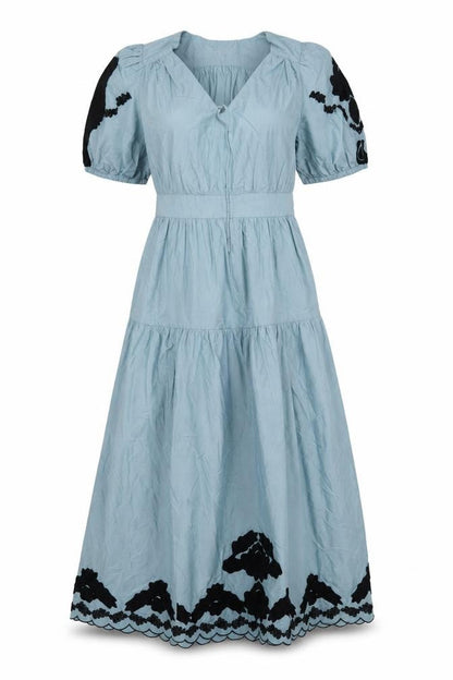 Per Una Women Blue UK 10 Maxi Embroidered Cotton Dress
