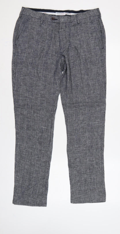 Farah 1920 Men’s Grey Check Linen Cotton 32/32 Straight Trousers