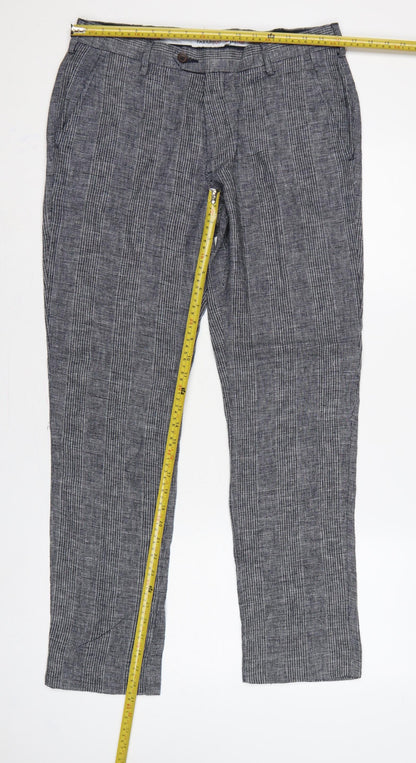 Farah 1920 Men’s Grey Check Linen Cotton 32/32 Straight Trousers